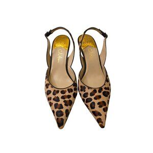 Charming Charlie Leopard Print Slingback Heels With Pointed Toe & Buckle Strap